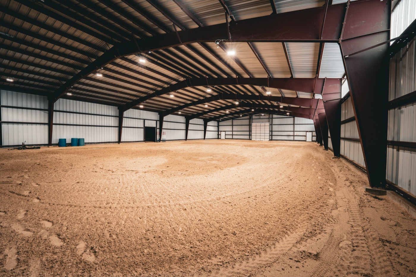 The 90 by 150 indoor arena at Two Creeks Equestrian Center in Elbert, Colorado